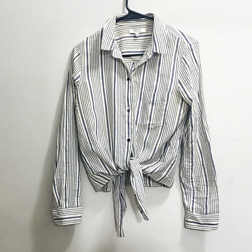 Madewell striped high low collared blouse